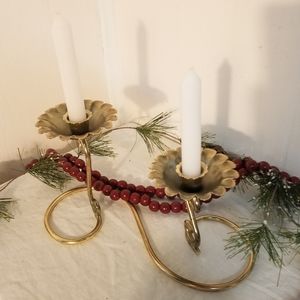 VTG Double Brass Candlestick with Floral Design